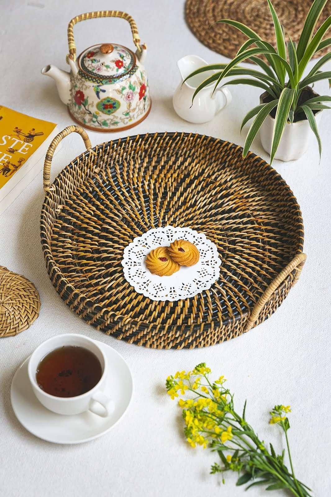 rattan cane tray black