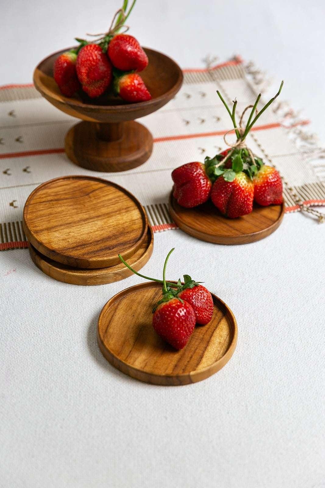 Teak Wood Snack Plate 5 inches Set of 2