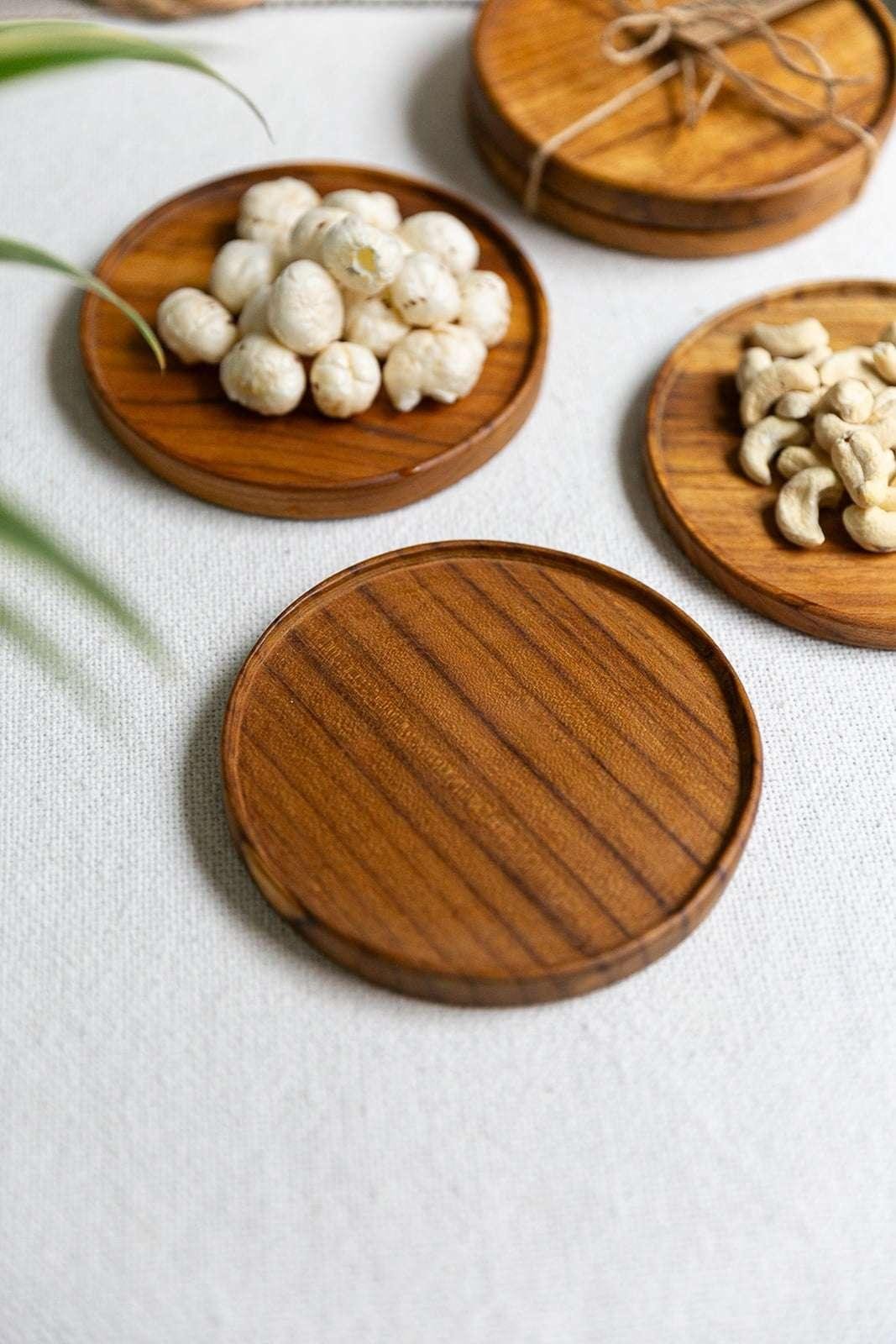 Teak Wood Snack Plate 5 inches Set of 2 - Image 2