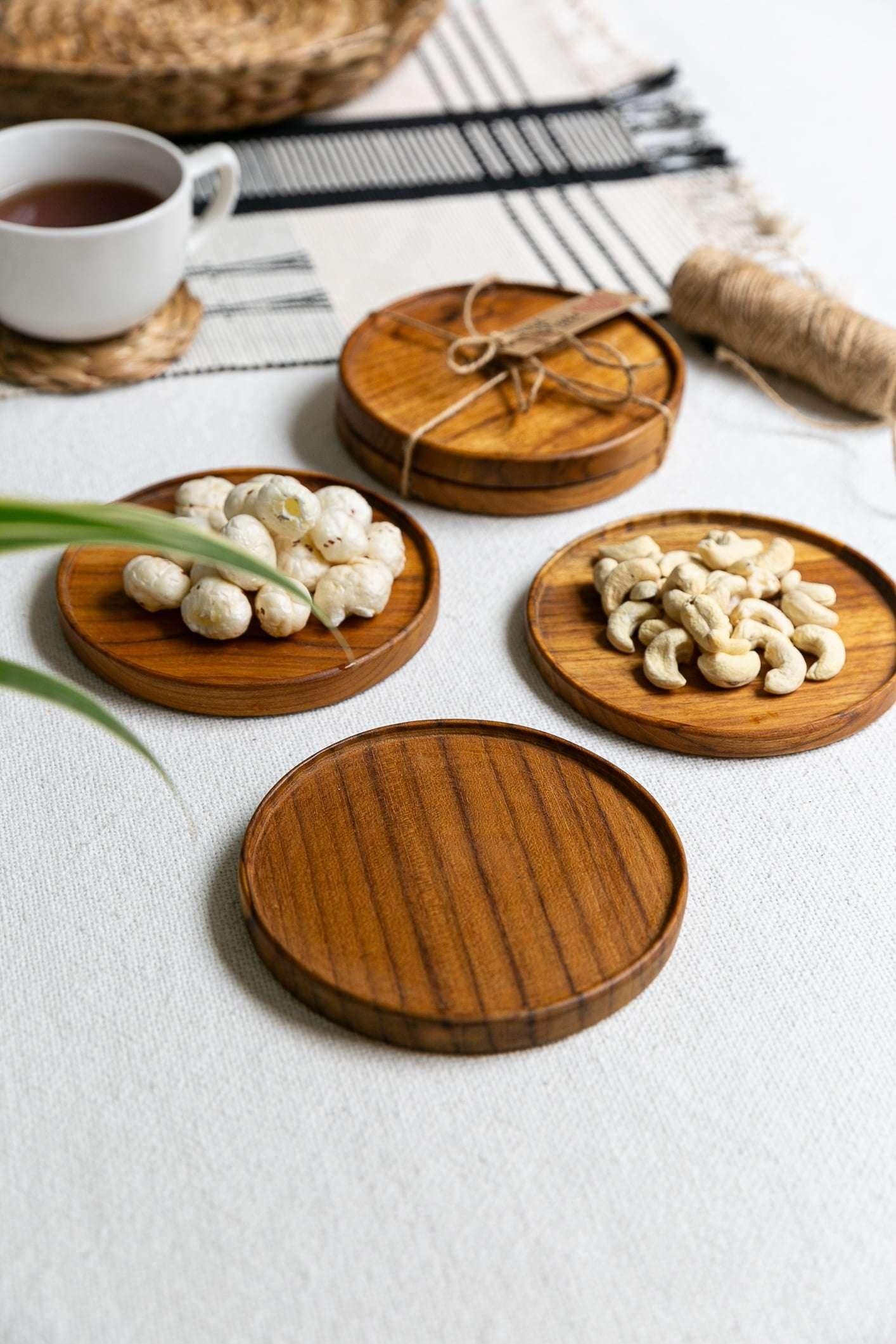Teak Wood Snack Plate 5 inches Set of 2 - Image 3