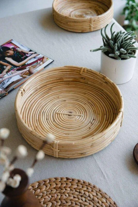 Rattan Cane Round Coiled Tray